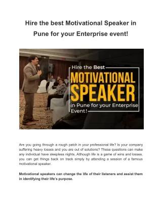 Hire the best Motivational Speaker in Pune for your Enterprise event!