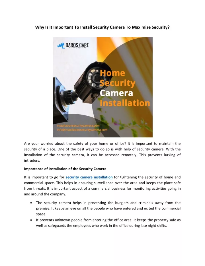 why is it important to install security camera