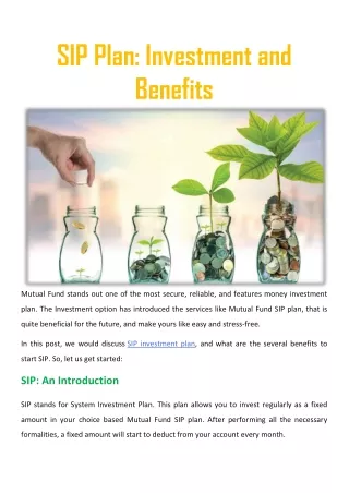 sip plan investment and benefits