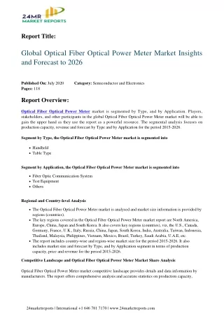 Optical Fiber Optical Power Meter Market Insights and Forecast to 2026