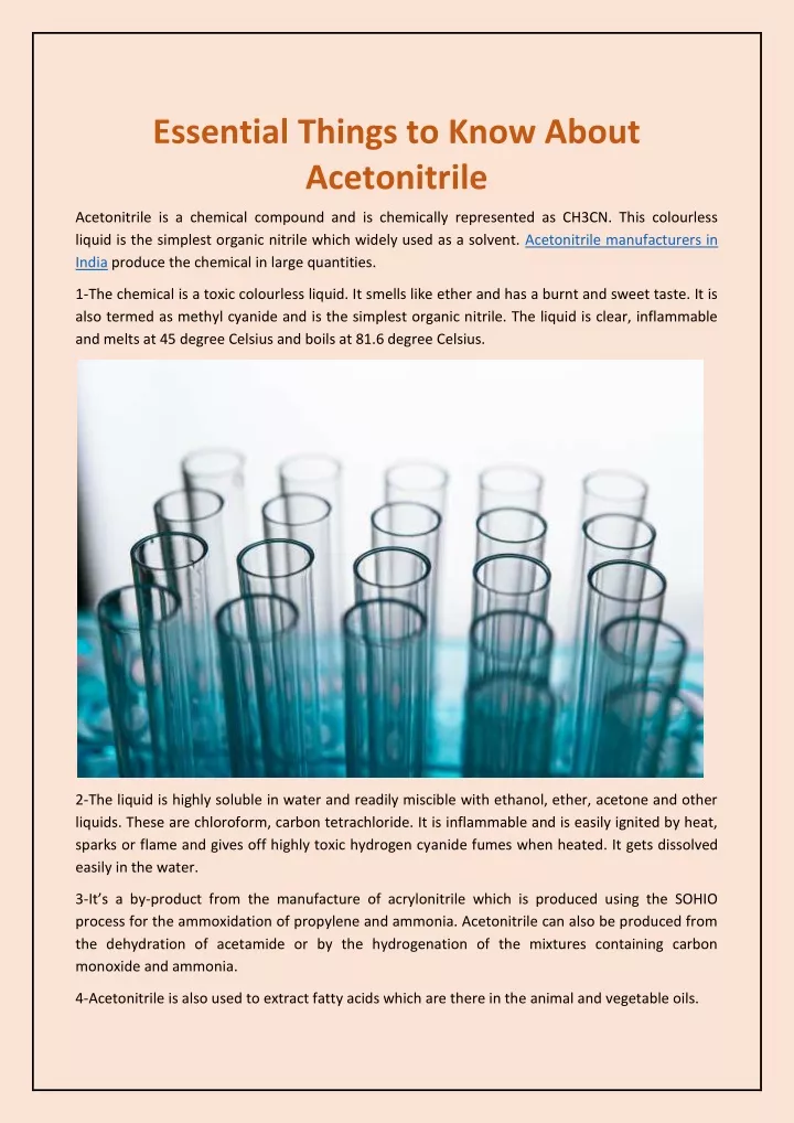 essential things to know about acetonitrile
