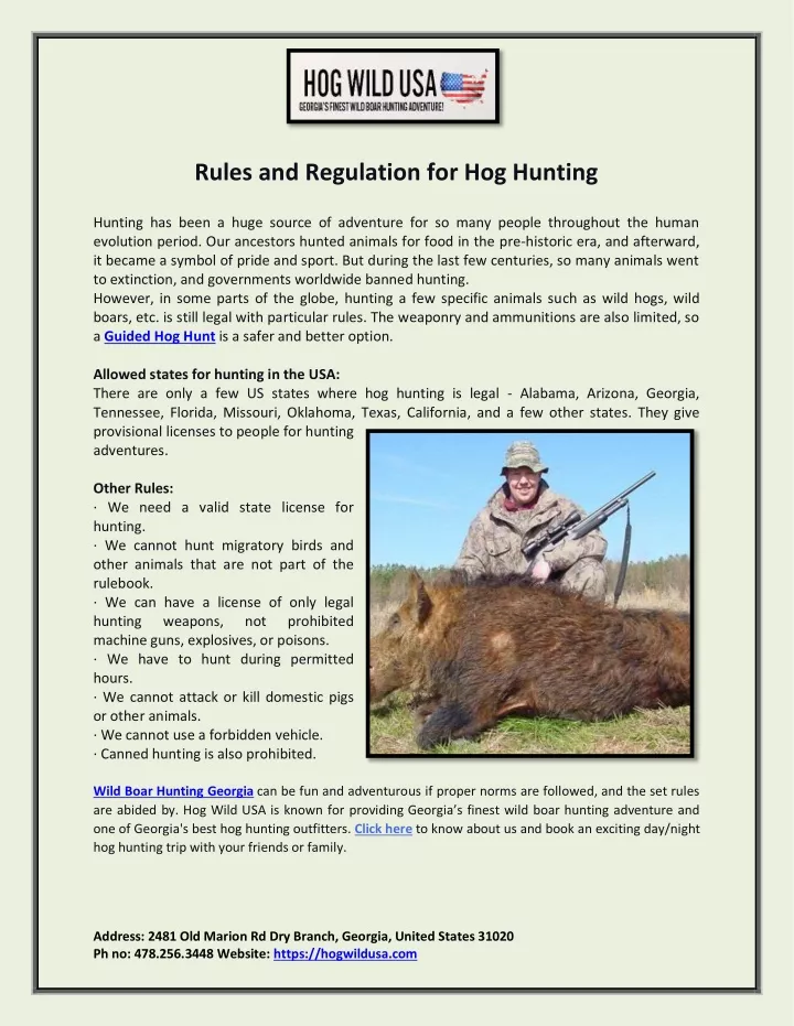 rules and regulation for hog hunting