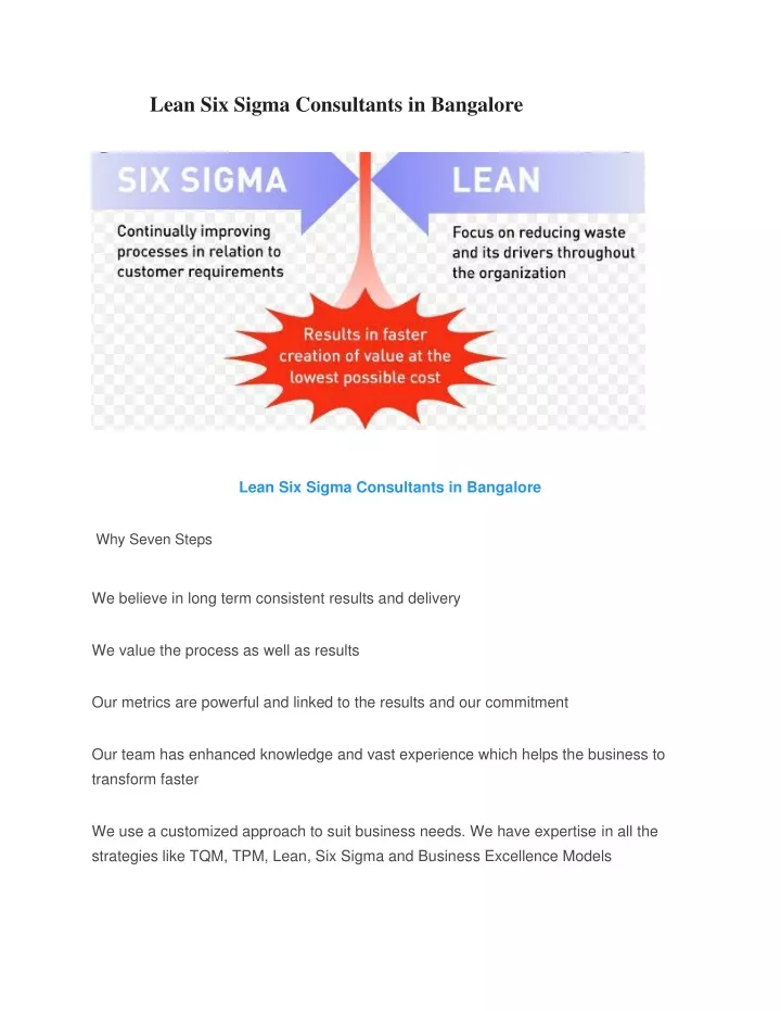 lean six sigma consultants in bangalore