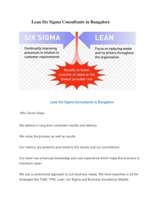 Lean Six Sigma Consultants in Bangalore