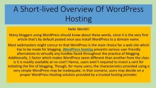 a short lived overview of wordpress hosting
