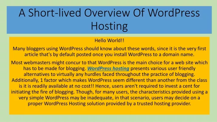 a short lived overview of wordpress hosting
