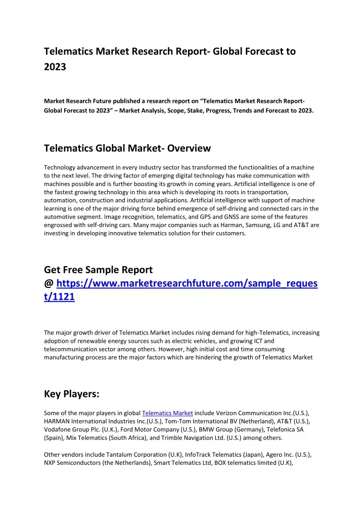 telematics market research report global forecast