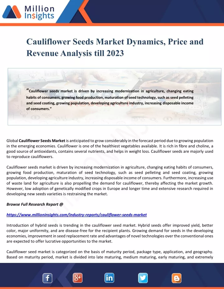 cauliflower seeds market dynamics price