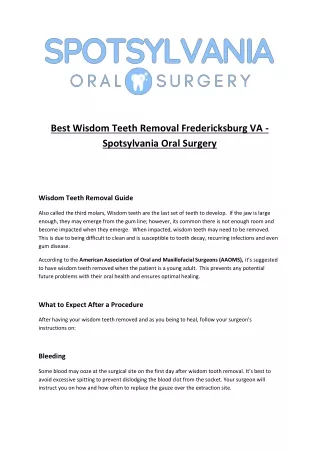 Best Wisdom Teeth Removal Fredericksburg VA -Spotsylvania Oral Surgery