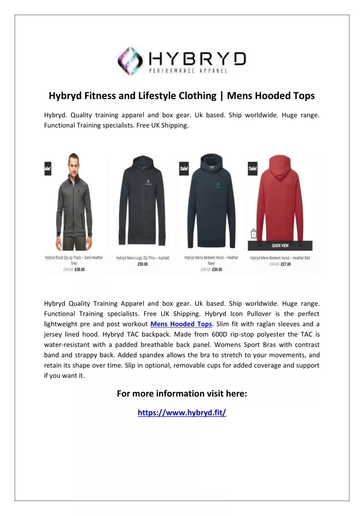 hybryd fitness and lifestyle clothing mens hooded