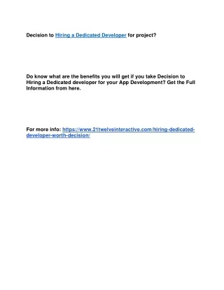 decision to hiring a dedicated developer