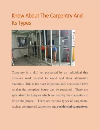 Know About The Carpentry And Its Types