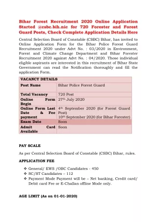 bihar forest recruitment 2020 online application