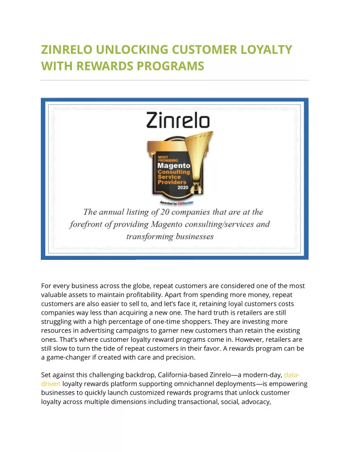 zinrelo unlocking customer loyalty with rewards