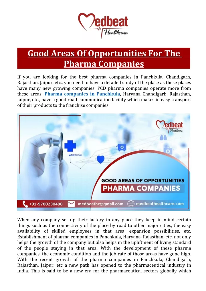 good areas of opportunities for the pharma