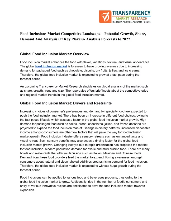 food inclusions market competitive landscape