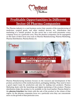 Profitable Opportunities In Different Sector Of Pharma Companies