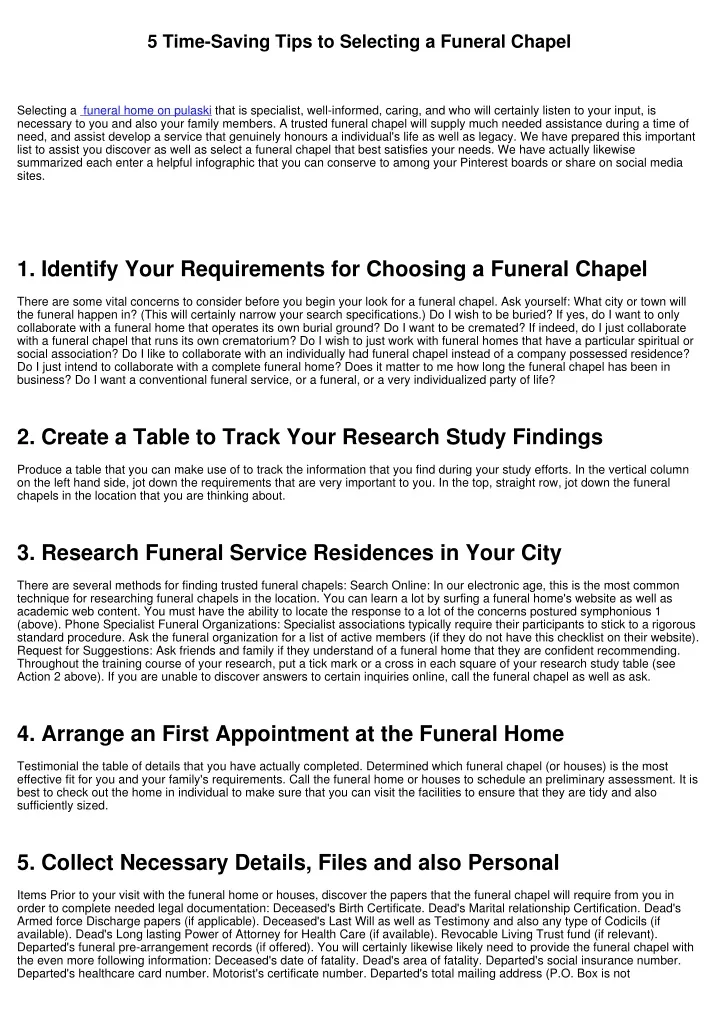 5 time saving tips to selecting a funeral chapel