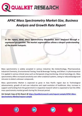 APAC Mass Spectrometry Market Assessment, Opportunities, Insight, Trends, Key Players – Analysis Report to 2027