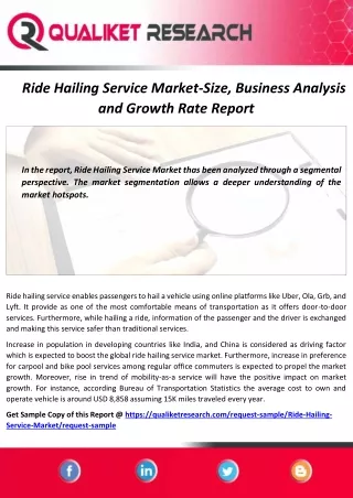 Ride Hailing Service Market Top 5 Competitors, Regional Trend, Application, Marketing Strategy, Outlook Analysis and For