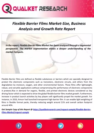Global Flexible Barrier Films Market -Global Industry trend, Business Analysis, Top competitors, Application and Growth