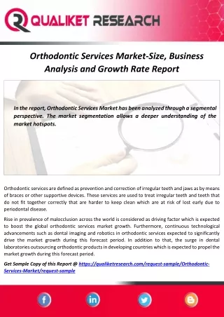 Orthodontic Services Market Assessment, Opportunities, Insight, Trends, Key Players – Analysis Report to 2027