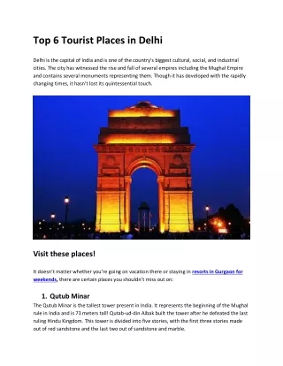 Top 6 Tourist Places in Delhi