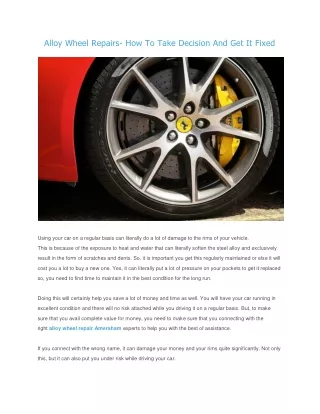 Alloy Wheel Repairs- How To Take Decision And Get It Fixed