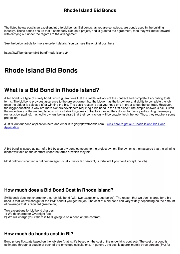 rhode island bid bonds