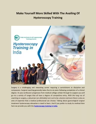 Make Yourself More Skilled With The Availing Of Hysteroscopy Training