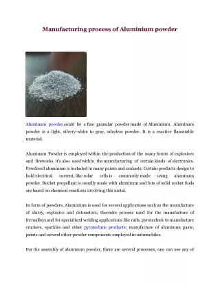 Manufacturing process of Aluminium powder