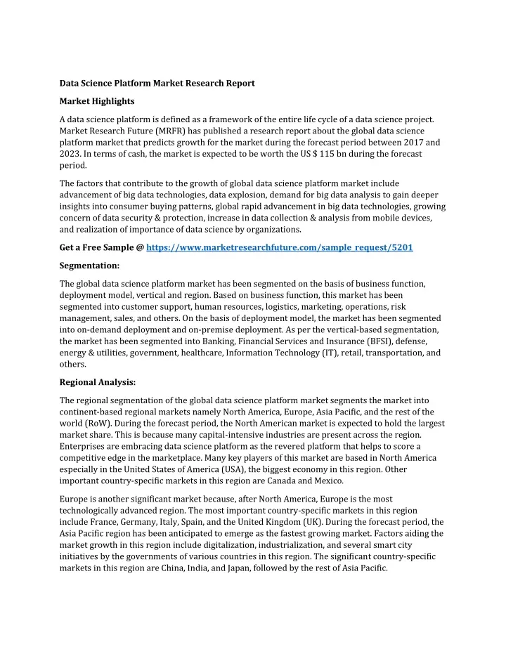 data science platform market research report
