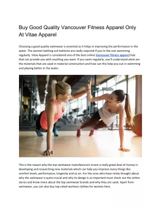 Buy Good Quality Vancouver Fitness Apparel Only At Vitae Apparel