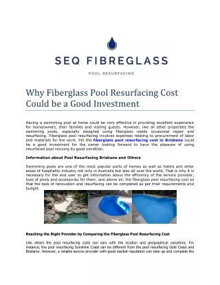 Why Fiberglass Pool Resurfacing
