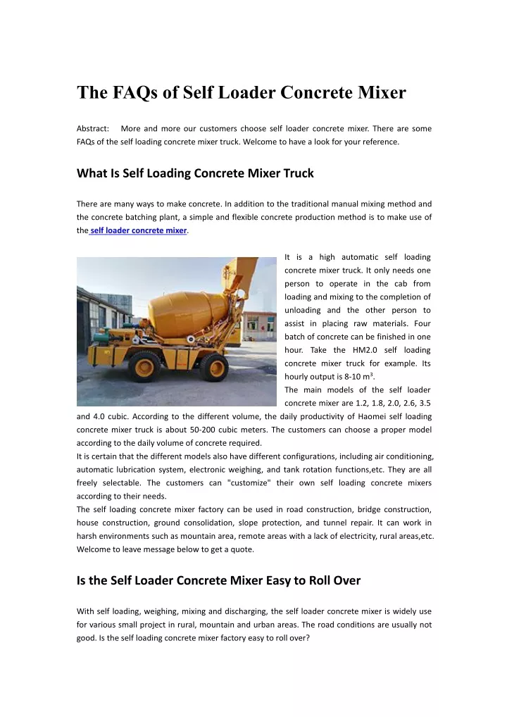 the faqs of self loader concrete mixer