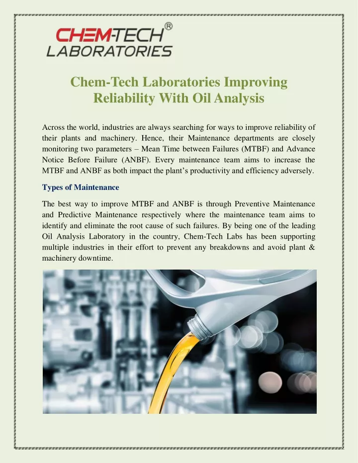 chem tech laboratories improving reliability with