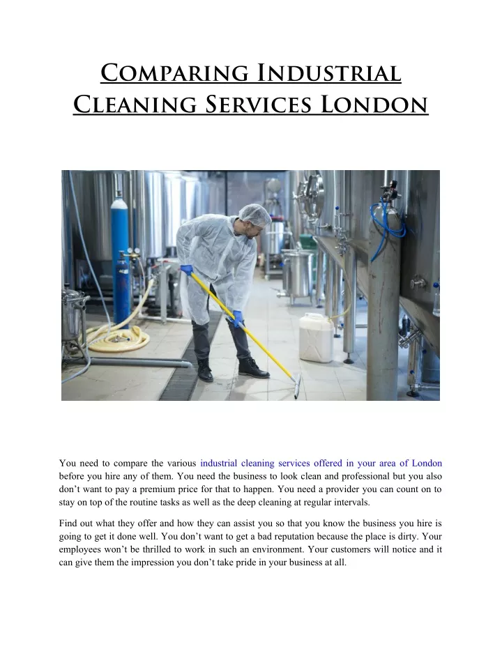 comparing industrial cleaning services london