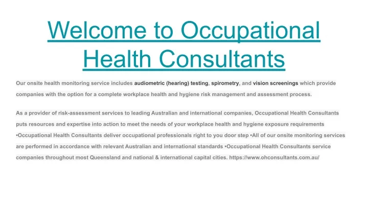 welcome to occupational health consultants