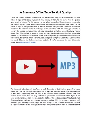 A Summary Of YouTube To Mp3 Quality