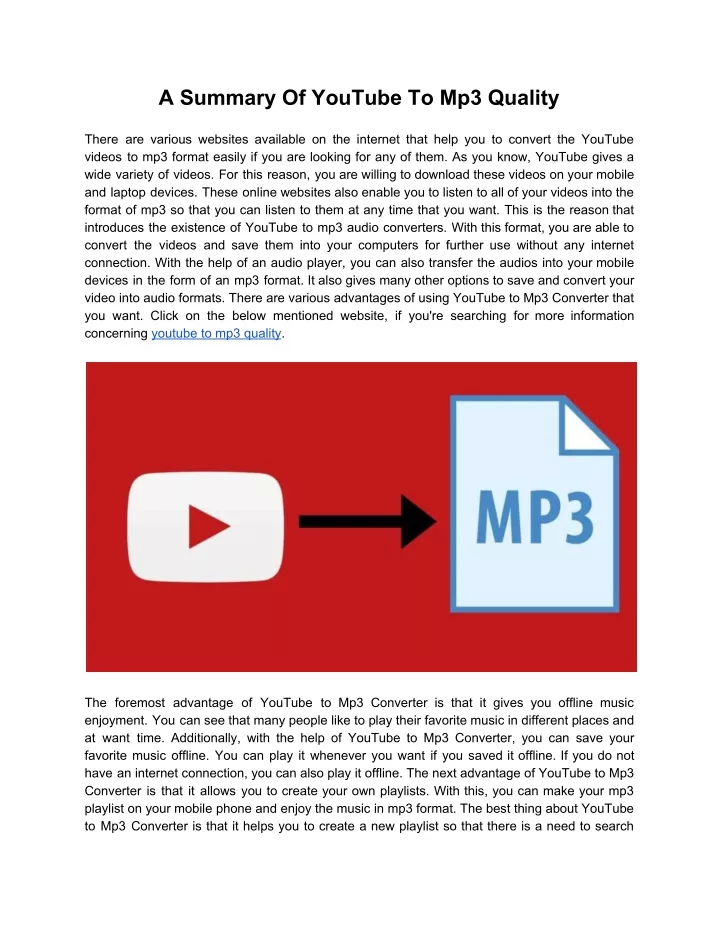 a summary of youtube to mp3 quality