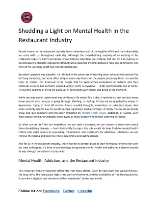 Shedding a Light on Mental Health in the Restaurant Industry