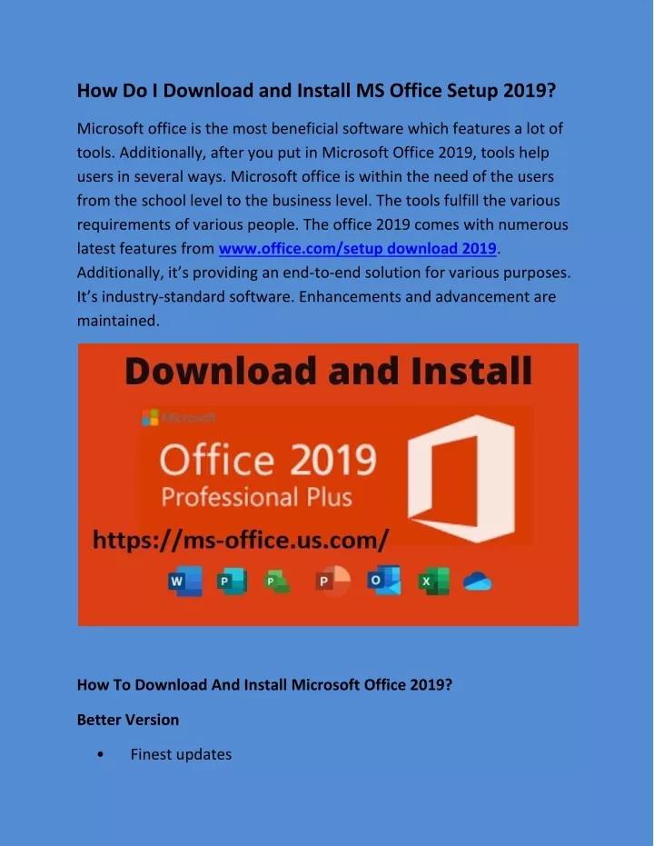 how do i download and install ms office setup 2019