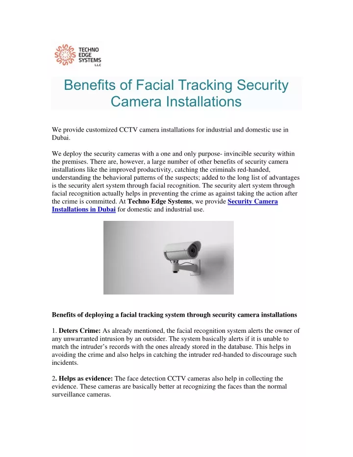 benefits of facial tracking security camera