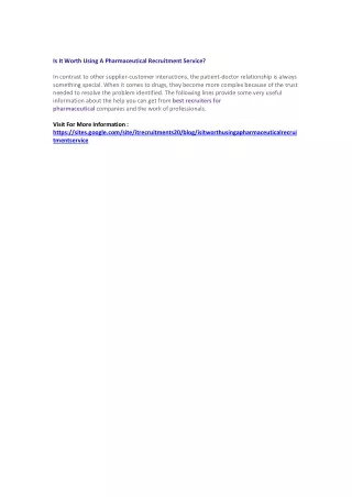 is it worth using a pharmaceutical recruitment