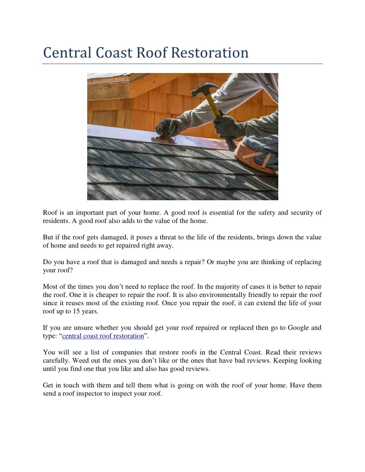 central coast roof restoration
