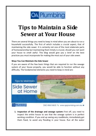 tips to maintain a side sewer at your house