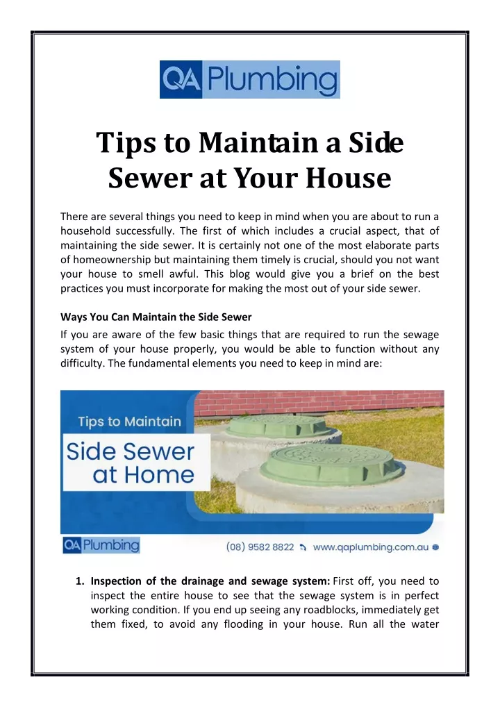 tips to maintain a side sewer at your house