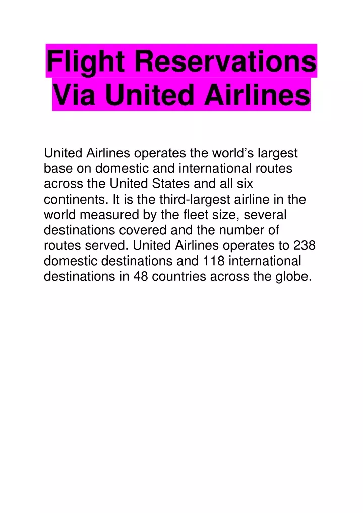 flight reservations via united airlines united