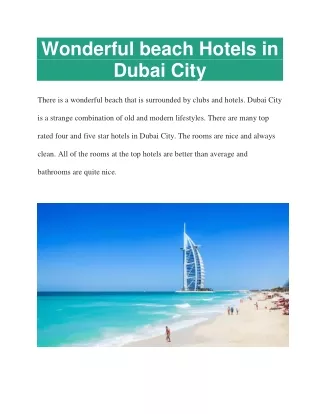 Wonderful beach Hotels in Dubai City