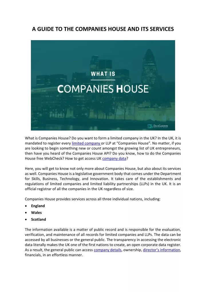 a guide to the companies house and its services